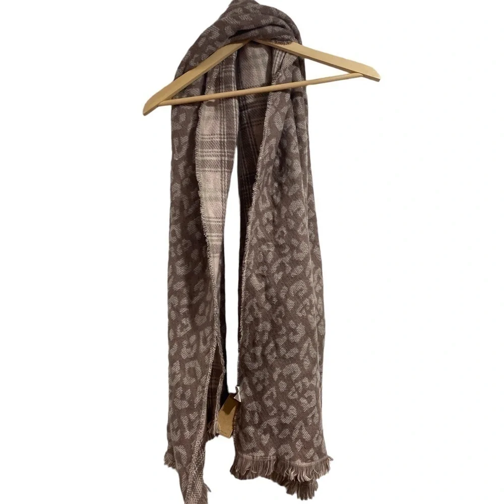 Plaid leopard scarf big soft warm fringe NEW